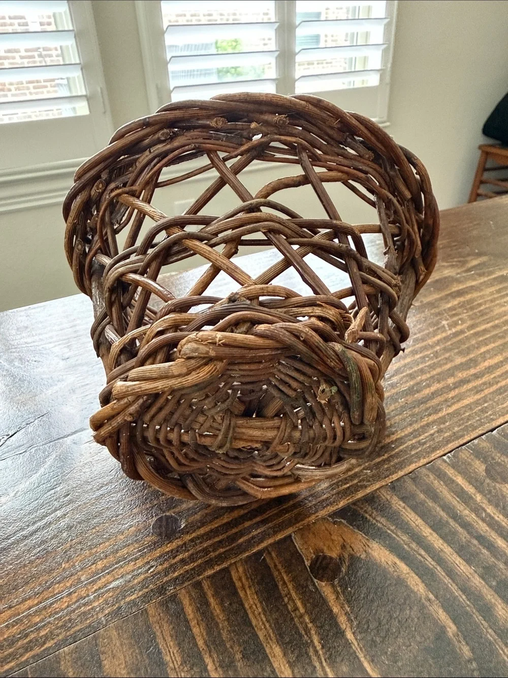Woven Decorative Basket with Tall Handle in Brown